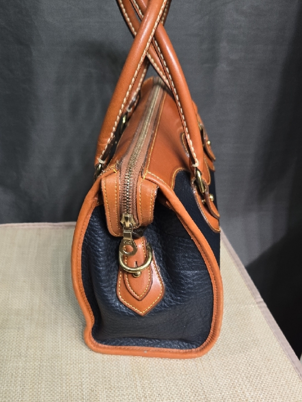 Dooney & Bourke Black and Tan Pebbled Leather Satchel - Picture 3 of 16